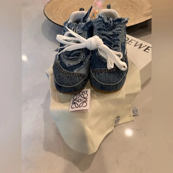 Loewe  Women’s Distressed Denim Sneakers Size 8 - Picture 3 of 12
